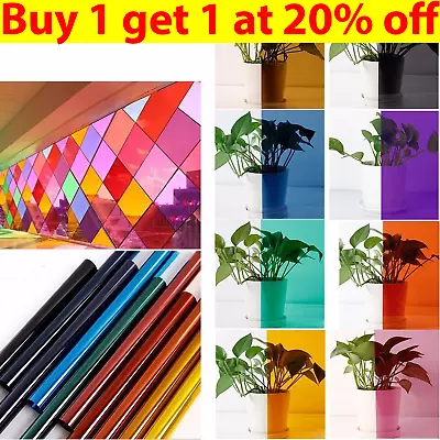Buy Transparent Colourful Window Film Stain Glass Tint Self Adhesive Decor Roll DIY • 6.64£
