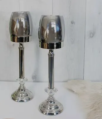 Buy 2x Glass Candle Holders Silver Home Decoration Pillar Jar Tea Light Goblet • 27.49£