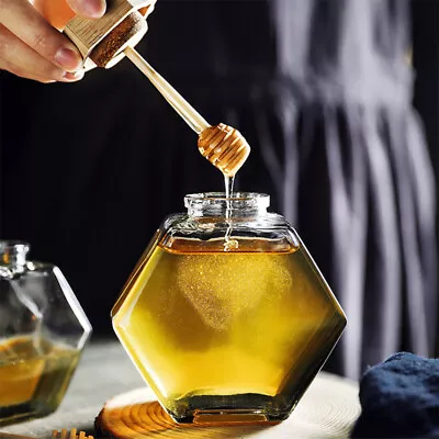 Buy  220 Ml Wooden Small Honey Jars Clear Glass Bottles With Caps Pot • 11.98£
