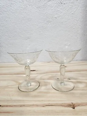 Buy Vintage Champagne Coupe Etched Mid Century 1950s Cocktail Glasses  Set 2 • 16.97£