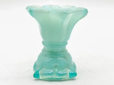 Buy Vintage French Turquoise Blue Vaseline Glass Candlestick Candle Holder • 32.99£