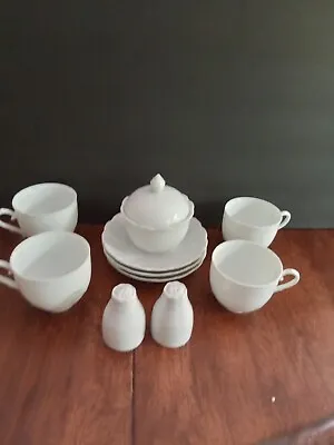 Buy Vintage Kaiser Romantica All White Ribbed And Scalloped Cups Saucers Creamer S&P • 34.52£
