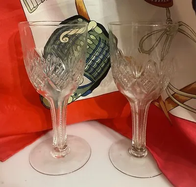 Buy Antique Victorian 1800s Set Of 2 Pair Cut Crystal Hollow Stem Drinking Glasses • 28£