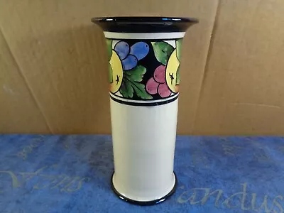 Buy Torquay Ware Barton Pottery Straight Sided Vase With Black Rim And Fruit Pattern • 12.99£
