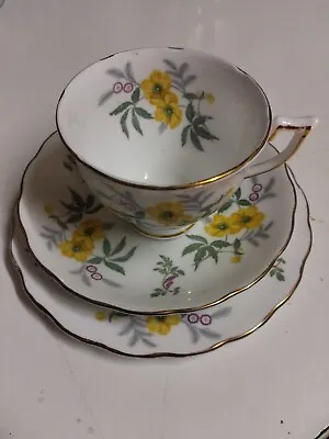 Buy Vintage Melba English Bone China Tea Set Trio Yellow Floral • 9.99£