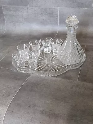 Buy Half Glass Decanter And Matching Set Of 6 Glasses And Tray  Sherry/Port Decanter • 35£