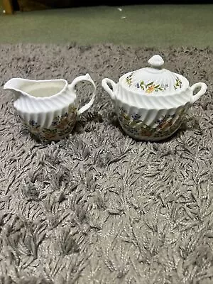 Buy Aynsley Cottage Garden Creamer & Sugar Bowl With Lid Fluted • 12.99£