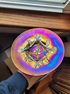 Buy Great Dugan Electric Purple Opalescent Carnival Glass Apple Blossom Twigs Plate • 282.96£