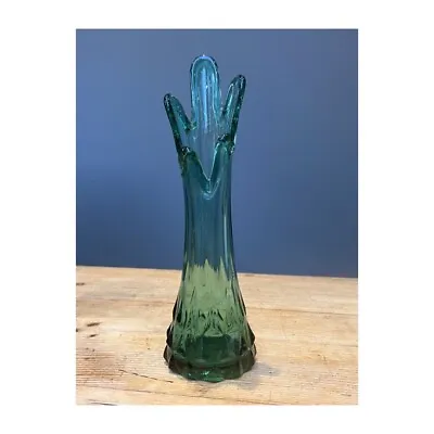 Buy Retro Vintage  Green Glass Vase  24 Cm Tall  Art Deco Mid Century • 19.99£