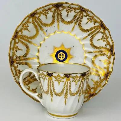 Buy Antique Worcester Coffee Cup & Saucer Flight Period C1783~88~Gold Gilt Porcelain • 5.50£