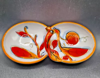Buy Italian Tableware Double Bowl, Twisted Handle With Orange Branches And Leaves • 15.18£