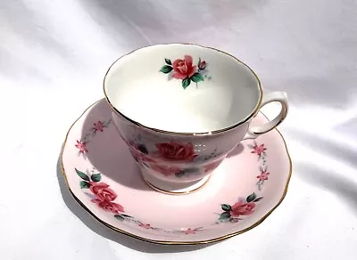 Buy COLCLOUGH  - Bone China - Tea Cup & Saucer - PINK - RED ROSE Floral - Gold Trim • 18.93£