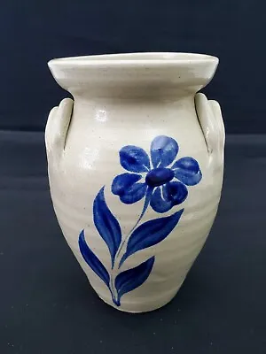 Buy Vintage Williamsburg Pottery Stoneware Salt Glaze 6  H Vase Blue Flower Floral • 18.68£
