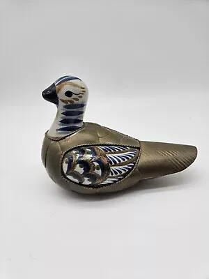 Buy Vintage Duck Mexican Tonala Brass & Ceramic Hand Painted Multicolor Folk Art  • 17.28£
