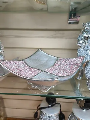 Buy Ceramic Diamond Fruit Bowl Tray Pink Silver Romany Wide Crushed Bling Centrepiec • 24.99£