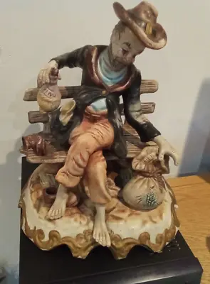 Buy Large Vintage Capodimonte Porcelain Figurine Tramp On Bench With Wine Italy 1940 • 19.99£