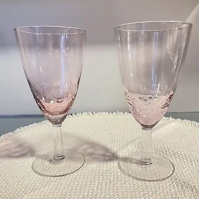 Buy Set 2 Pier 1 One Crackle Glass Goblets Pink Wine Water RETIRED 8” Rare Color • 46.96£