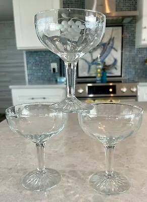 Buy Vintage S/3 Standard Glass Grape Clear Etched Glasses Art Deco 1925 ~ Champagne • 22.77£