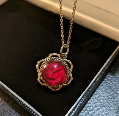 Buy Victorian Antique Orb Of Light Ruby Red Glass Pendant Gold Gilt Necklace • 120£