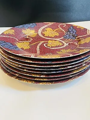 Buy French LIMOGES Mosaic Rochard Dinner Plates Set Of 8 Red Fall Grapes Dinnerware • 99.74£