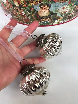 Buy 2 John Lewis Glass Silver Onion Crackled Antique Style Retro Christmas Baubles • 14.99£