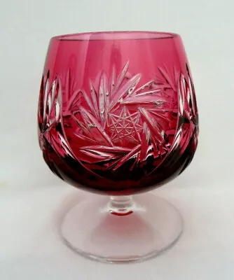 Buy Bohemian Czech Cranberry Pink Cased Crystal Cut To Clear Brandy Snifter Glass • 25.74£