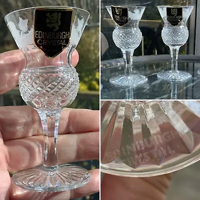 Buy Rare Pair Edinburgh Thistle Cut Engraved Cordial Glass Signed Label 3.5” • 100£
