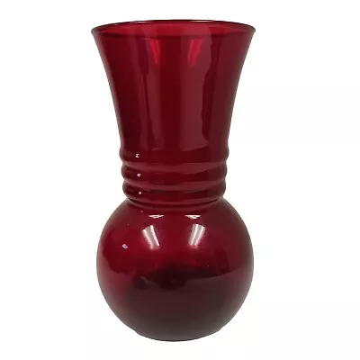 Buy Vintage 6.25 In Tall  Anchor Hocking Royal Ruby Red Glass Ribbed Vase • 7.69£