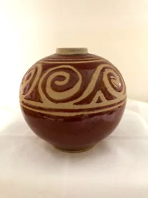 Buy Vintage 1970s Ceramic Vase Burnt Orange Swirl Design By Yen • 46.99£