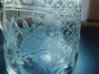 Buy Vintage Glass JUG Czech MOUTH BLOWN Etched ART NOUVEAU FLOWERS Water Milk Cream • 17.10£