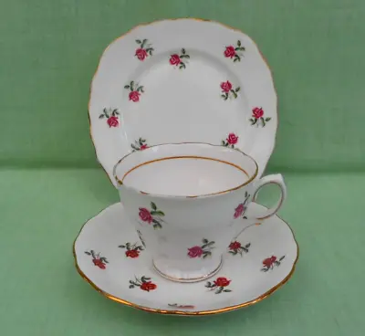 Buy Colclough #7433 Pink Roses Bone China Tea Trio - Tea Cup, Saucer & Square Plate • 6.99£