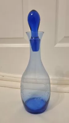 Buy Etched Blue Glass Decanter Bohemian • 12£