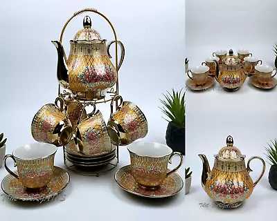 Buy 15PC Tea Set With Rack Cups Saucers Teapot China Tea Pot Tea Sets Kitchen Set • 29.99£