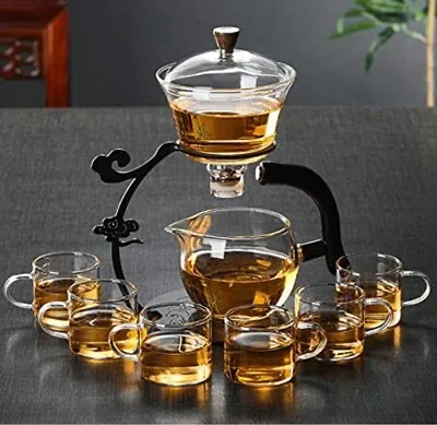 Buy Rora Chinese Glass Tea Pot Set Semi Automatic Drip Infuser Lazy King Fu Black • 37.67£