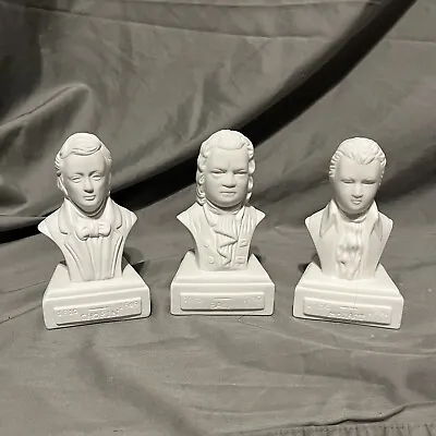 Buy 3 Parian Ware Bisque Statues Bust Mozart Bach Chopin Willis Music Co 5  Tall Box • 23.66£