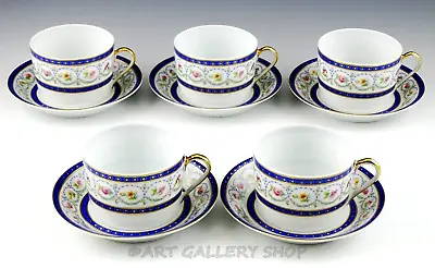 Buy Haviland Limoges France MALMAISON BLUE FLAT CUPS AND SAUCERS Set Of 5 Unused • 124.33£