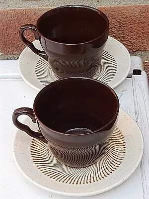 Buy English Ironstone Tableware, 2 Tea Cups And 2 Saucers, Brown Cups, Cream Plates • 12.99£