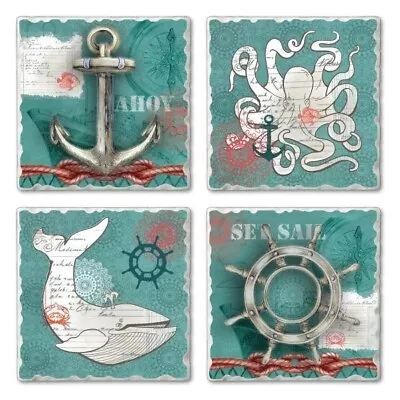 Buy Highland Home Boho Nautical Set Sail Absorbent Stoneware Coasters Set Of 4 • 19.29£