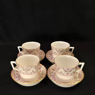 Buy Royal Crown Derby 4 Cup & Saucer Sets Brittany Floral Red Green White WGold 1972 • 119.66£