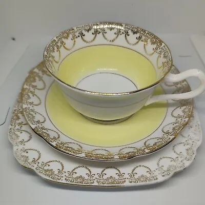 Buy Royal Standard Tea Cup Saucer Plate Yellow White Painted Bone China England Trio • 24.99£