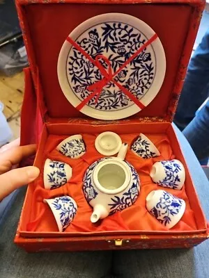 Buy Vintage Miniature Chinese 9 PC Handpainted Porcelain Tea Set In Gift Box • 24.99£