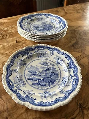 Buy Set Of 6 Minton  Chinese Marine   Opaque China   Lunch Plates C 1830 • 65£