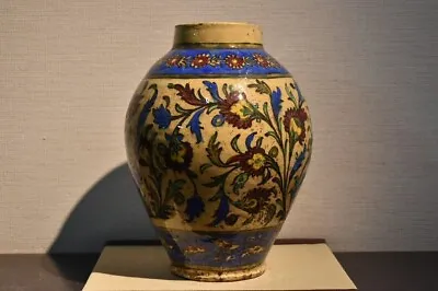 Buy Large Antique Bulbous Qajar Dynasty Persian Pottery Ceramic Vase Foliage Flowers • 276.60£