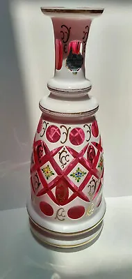 Buy Antique Bohemia Czechoslovakia Czech Crystal Cased White To Pink Cut Decanter! • 130.29£