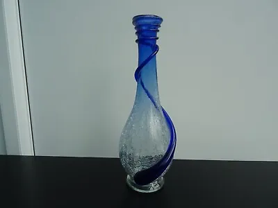 Buy Vintage Crackle Murano Modernist Art Glass Blue Vase • 14.99£
