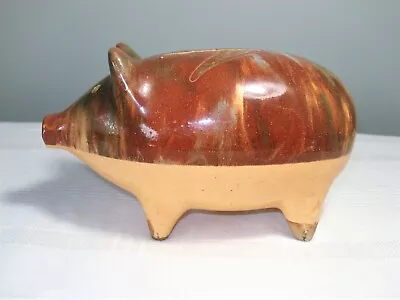 Buy Vintage Antique Stoneware Pottery Drip Glaze Yellowware Piggy Bank • 37.26£