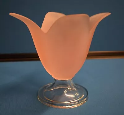 Buy Vintage Pink Tulip Vase Frosted Art Glass Petal Shaped Good Condition • 15£