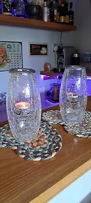 Buy Pair Of Crackle Glass Suspended Tea Light Candle Holders, 7 1/2  Tall X 3 1/2  W • 12£