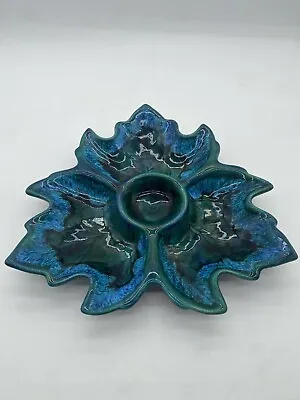Buy Vintage Holland Mold Maple Leaf Relish Chip Dip Ceramic Pottery Plate Blue Teal • 19.25£