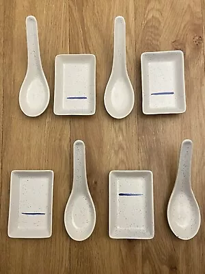 Buy Vintage Conran Shop Set Of 4 Stoneware Chinese Dip Dishes & Spoons, Unused • 19.99£